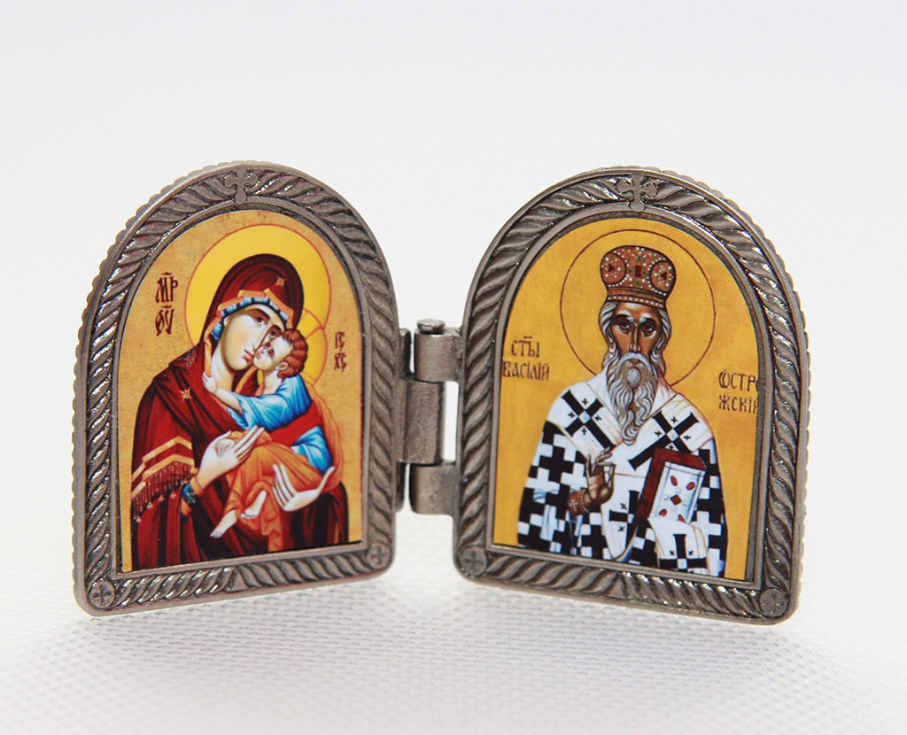 Диптих, метални, Богородица и Свети Василије