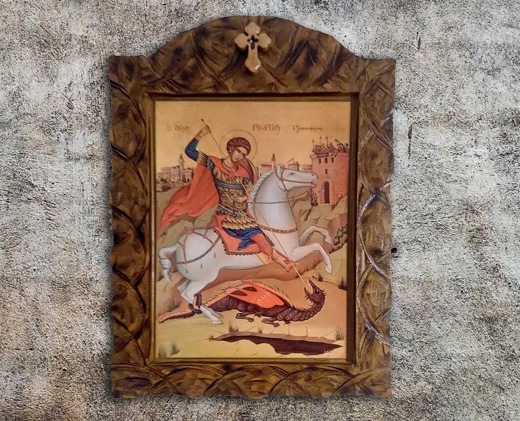 Sveti Georgije ubija aždaju, udubljena  38cm x 50cm